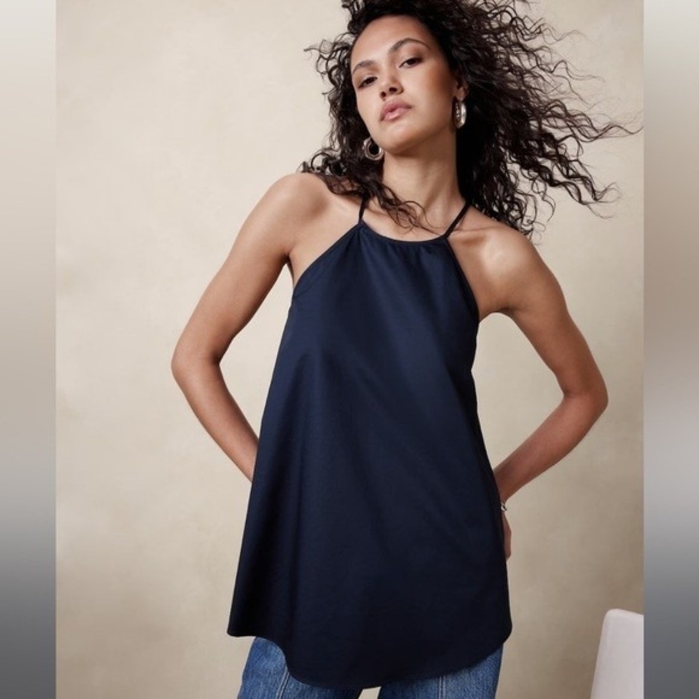Banana Republic Womens Navy Blue High Neck Halter Cami Spaghetti Strap Top S
